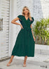 Vestido midi bohemio de encaje con escote en V y mangas voladoras Mia